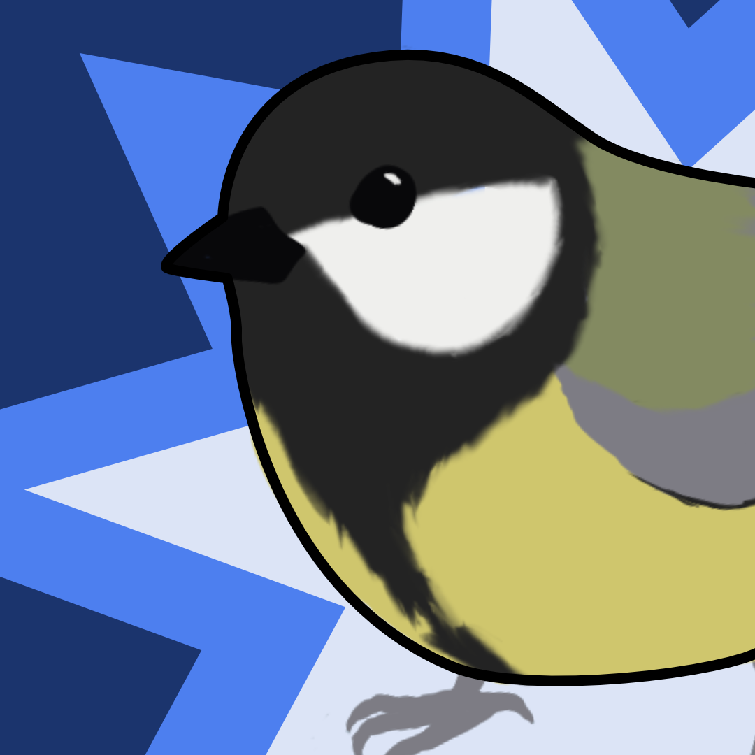 Nemeas' social media icon. It's a great tit on a flashy, blue background.
