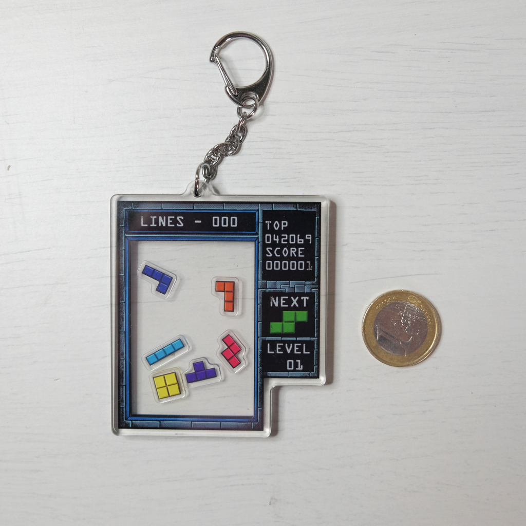 Tetris Shaker Charm - double-sided acrylic keychain with Tetrominos inside