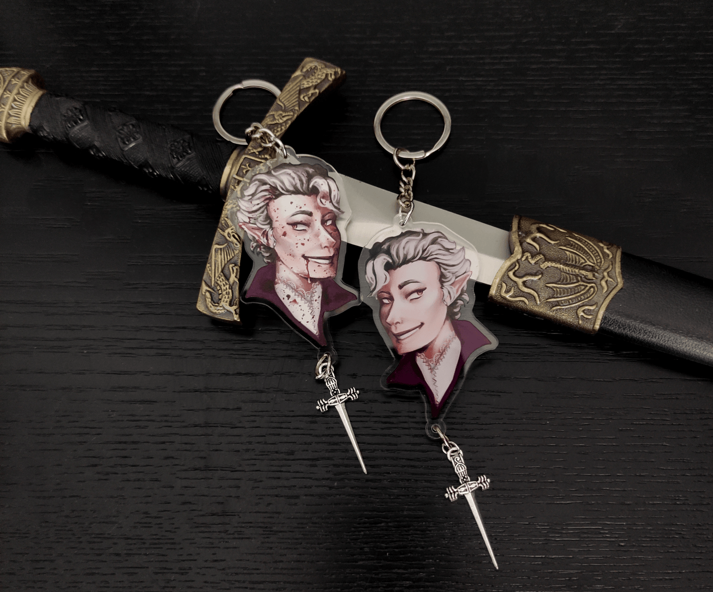 Baldur's Gate 3: Astarion - double sided acrylic keychain with extra pendant - Acrylic Charm - Unleash The Merch!