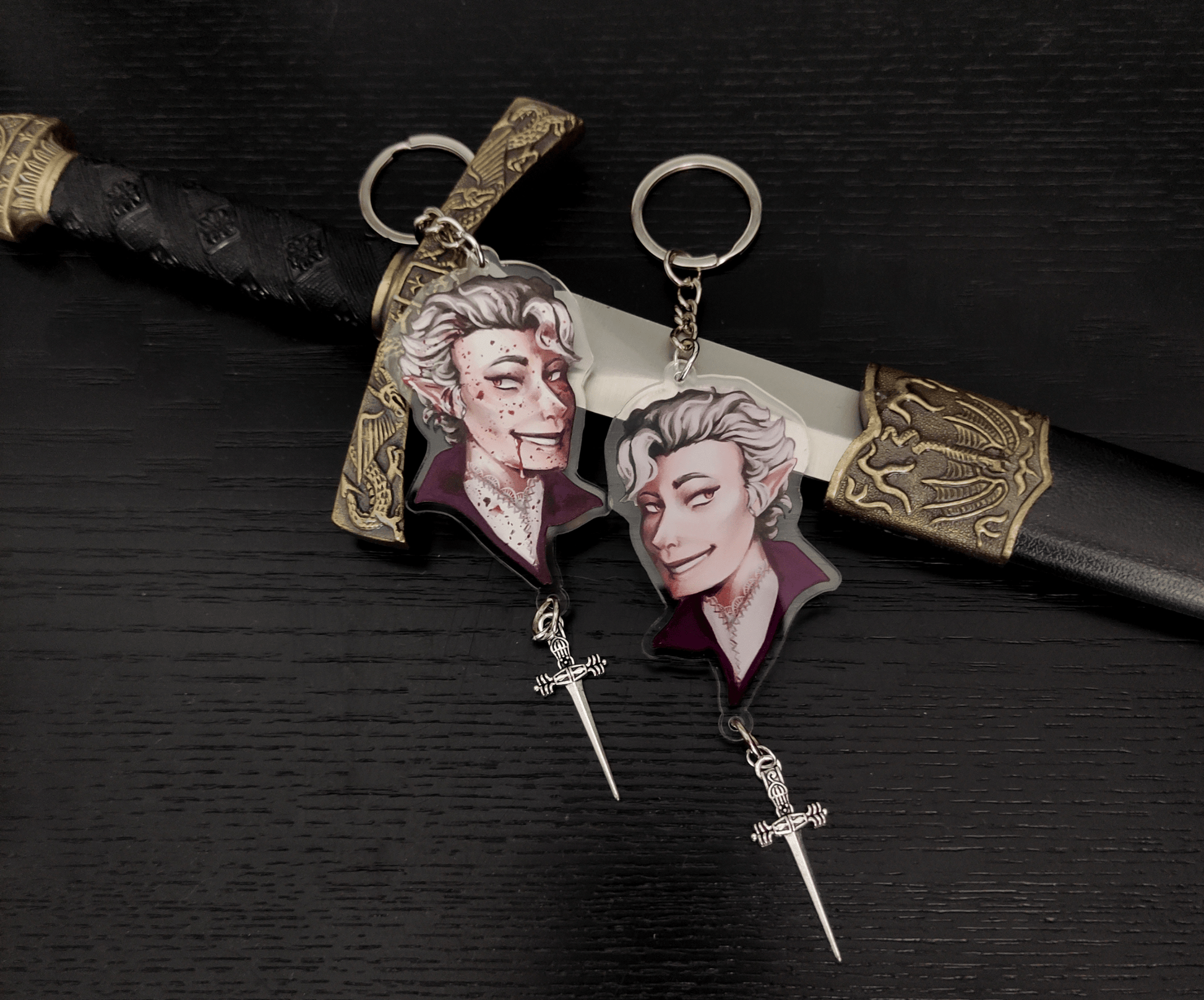 Baldur's Gate 3: Astarion - double sided acrylic keychain with extra pendant - Acrylic Charm - Unleash The Merch!
